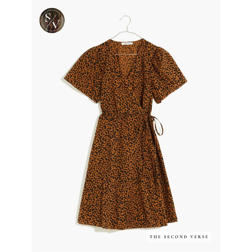 Madewell Flutter-Sleeve Wrap Mini Dress in Painted Leopard Size Medium - Picture 4 of 13